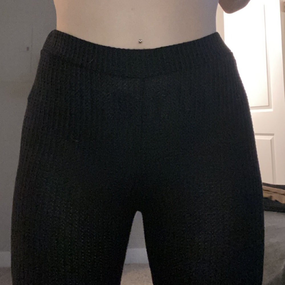 flared waffle print leggings